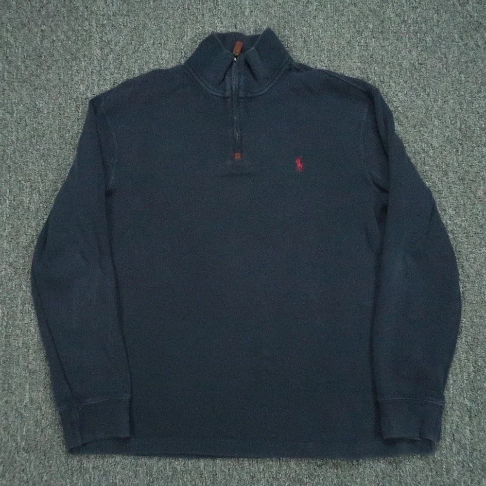 Polo Ralph Lauren‎ Sweater Mens Large Blue Quarter Zip Pullover Jumper